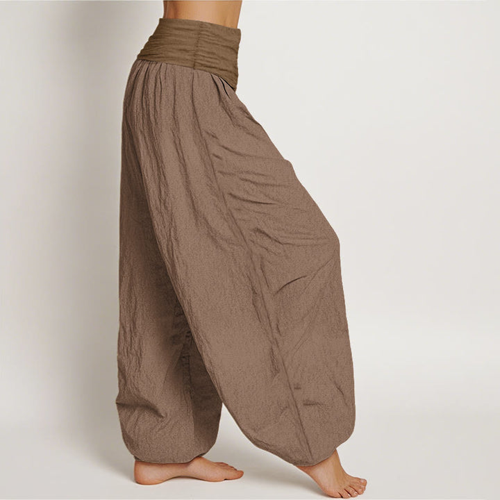 Pantalones harén de cintura elástica para mujer, de algodón puro y color tostado, Buddha Stones - image 2