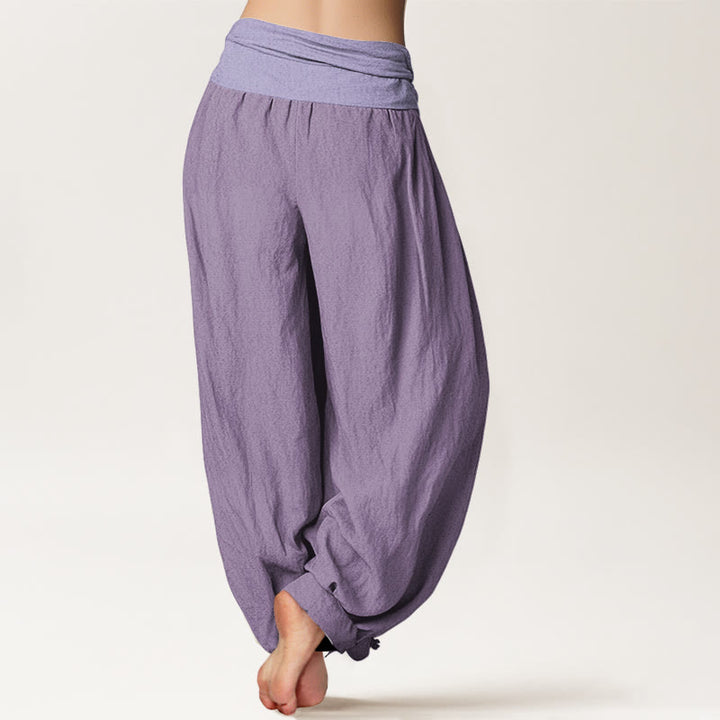 Pantalones harén de cintura elástica para mujer con estampado de ciruela y algodón puro Buddha Stones - image 1