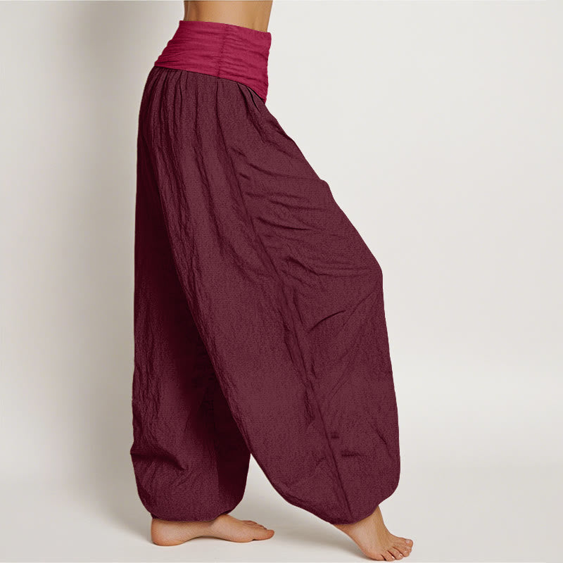 Pantalones harén de algodón puro Buddha Stones para mujer, color granate, con cintura elástica - image 2