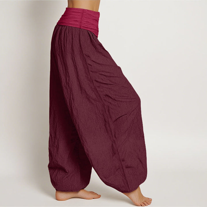 Pantalones harén de algodón puro Buddha Stones para mujer, color granate, con cintura elástica - image 2