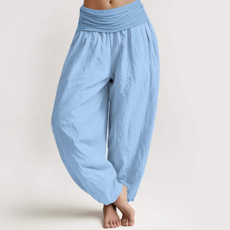 Pantalones harén de algodón puro azul cielo claro para mujer con cintura elástica de Buddha Stones - Azul cielo claro - US22，UK/AU26，EU54 (6XL) - image 0
