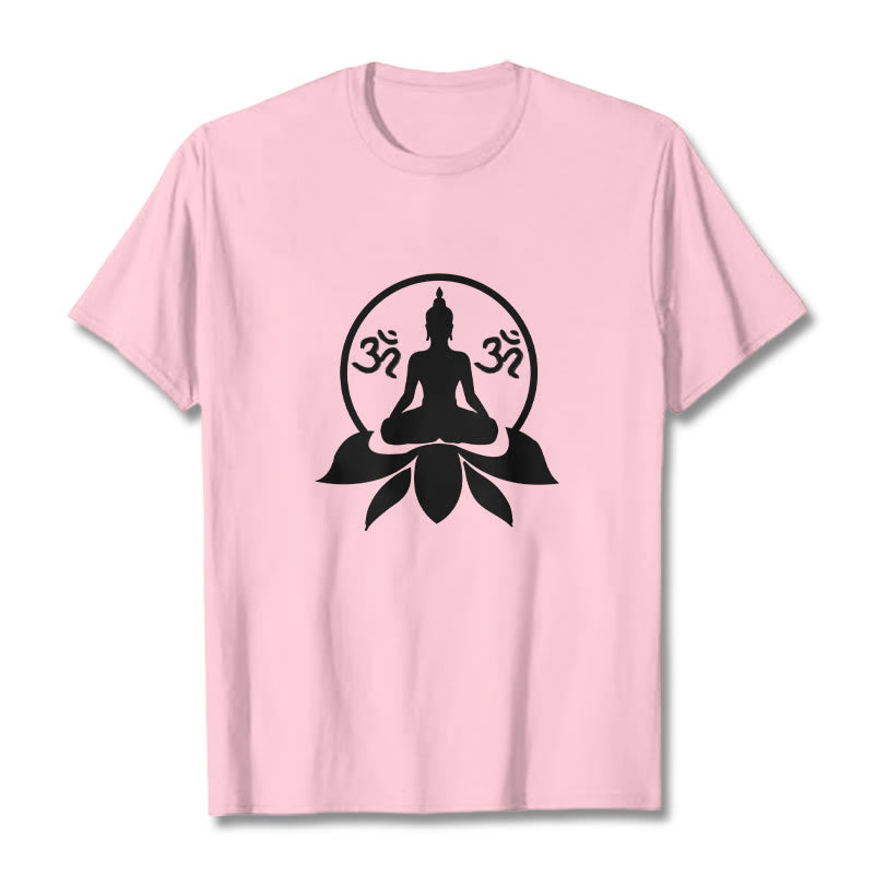 Camiseta con diseño de Buda sentado sobre una flor de loto, símbolo OM, mantras sánscritos y Buddha Stones de Buda - rosa claro - 2XL - image 15