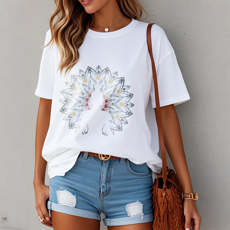 Camiseta con estampado de Buda sereno sentado y flor de mandala con Buddha Stones - image 2