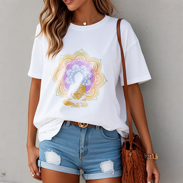 Camiseta con estampado de Buda sentado, flor y mandala multicolor con Buddha Stones de Buda - image 7