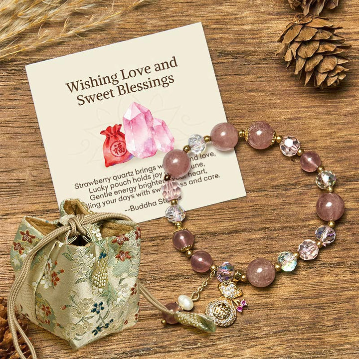 Pulsera positiva con dije para bolsa de dinero con cristal de cuarzo fresa Natural y Buddha Stones - Cuarzo fresa (Amor♥Sanación) - Bolsa de regalo de lujo (+$12,59) - image 7