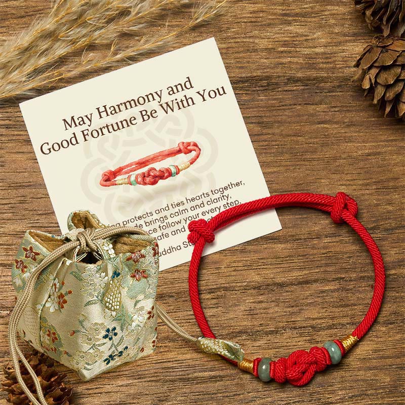 Pulsera de pareja trenzada con nudo de la suerte de Jade, hilo rojo, Buddha Stones - Hilo rojo y jade (circunferencia de la muñeca: 14-22 cm) - Bolsa de regalo de lujo (+$12,59) - image 7