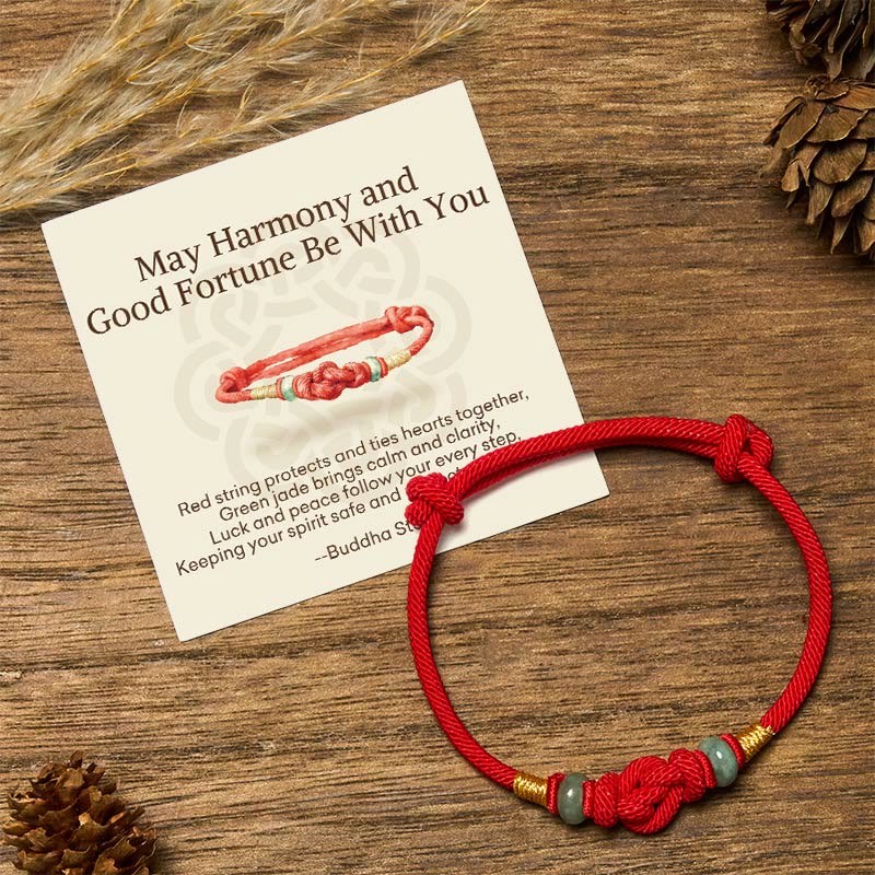 Pulsera de pareja trenzada con nudo de la suerte de Jade, hilo rojo, Buddha Stones - Hilo rojo y jade (circunferencia de la muñeca: 14-22 cm) - Caja de regalo estándar - image 0