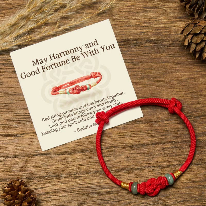 Pulsera de pareja trenzada con nudo de la suerte de Jade, hilo rojo, Buddha Stones - Hilo rojo y jade (circunferencia de la muñeca: 14-22 cm) - Caja de regalo estándar - image 0
