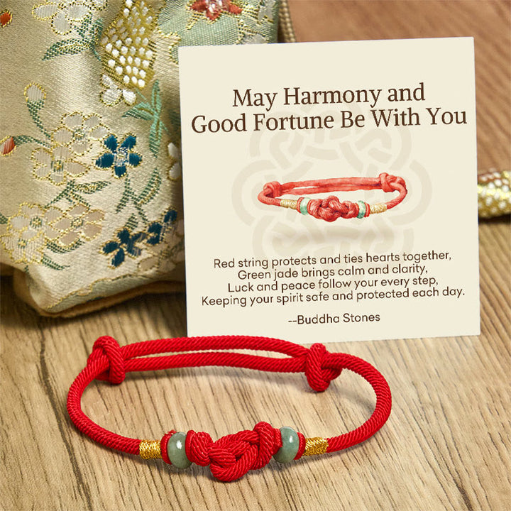 Pulsera de pareja trenzada con nudo de la suerte de Jade, hilo rojo, Buddha Stones - image 8