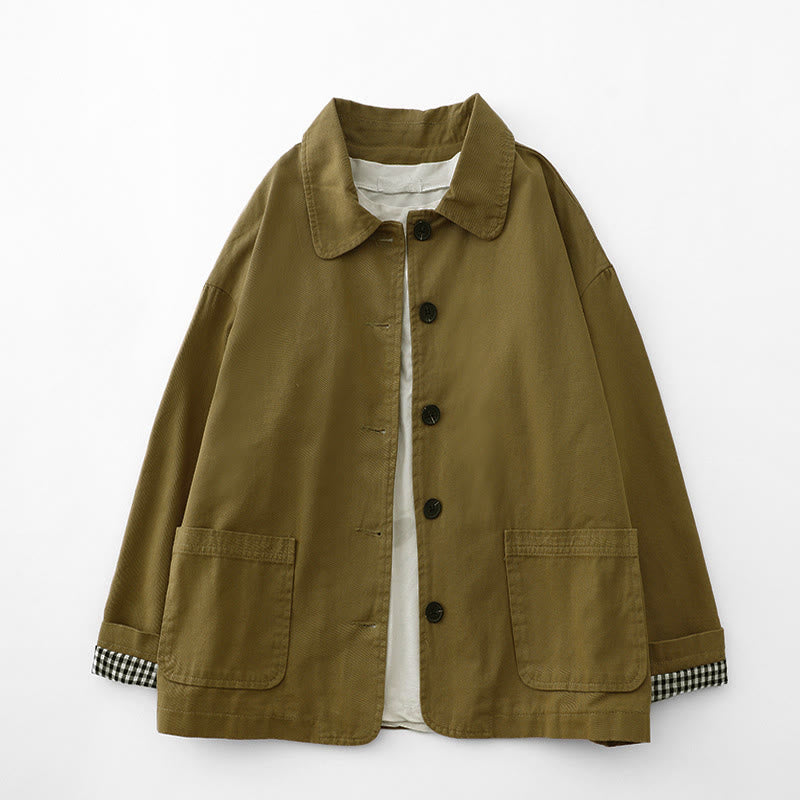 Chaqueta de algodón con diseño de patchwork y bolsillos para mujer de Buddha Stones Commute - Vara de oro oscura - US8-10，UK/AU12-14，EU40-42 (2XL) - image 0