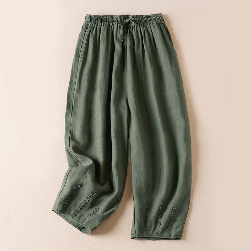 Pantalones harén con bordado de flores pequeñas de verano y bolsillos de Buddha Stones - Verde mar oscuro - US8-10，UK/AU12-14，EU40-42 (2XL) - image 28