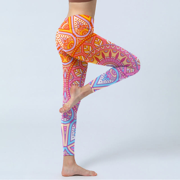 Leggings de yoga para mujer con estampado de mandala colorido y Buddha Stones - image 4