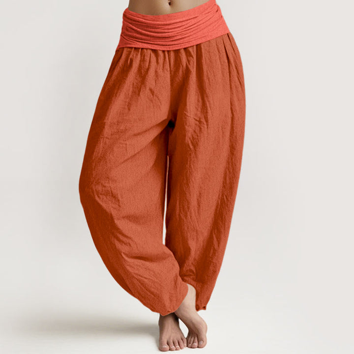 Buddha Stones Pantalones harén de algodón puro con cintura elástica para mujer de color naranja y rojo - NaranjaRojo - US22，UK/AU26，EU54 (6XL) - image 0