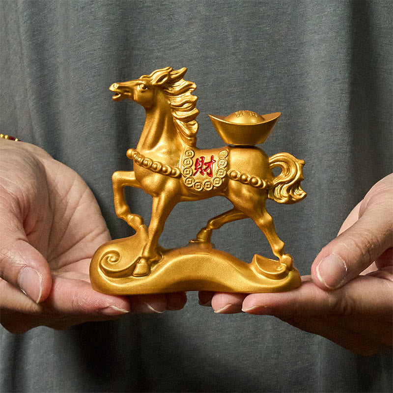 Amuleto de caballo con Buddha Stones del zodiaco chino, monedas de cobre que atraen la fortuna y la prosperidad, decoración del hogar. - Lingote de la riqueza del caballo (con base) - image 0