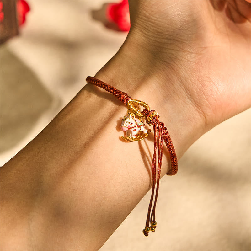 Pulsera trenzada de hilo rojo con Buddha Stones y el año del caballo del zodíaco chino - image 3
