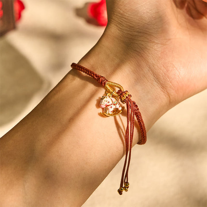 Pulsera trenzada de hilo rojo con Buddha Stones y el año del caballo del zodíaco chino - image 3