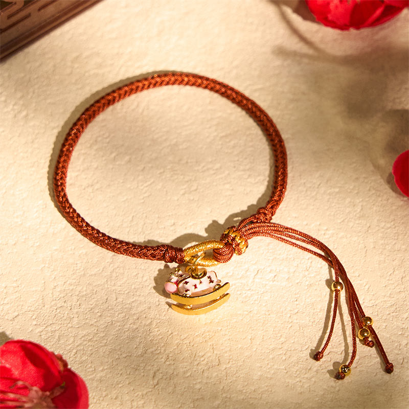 Pulsera trenzada de hilo rojo con Buddha Stones y el año del caballo del zodíaco chino - image 1