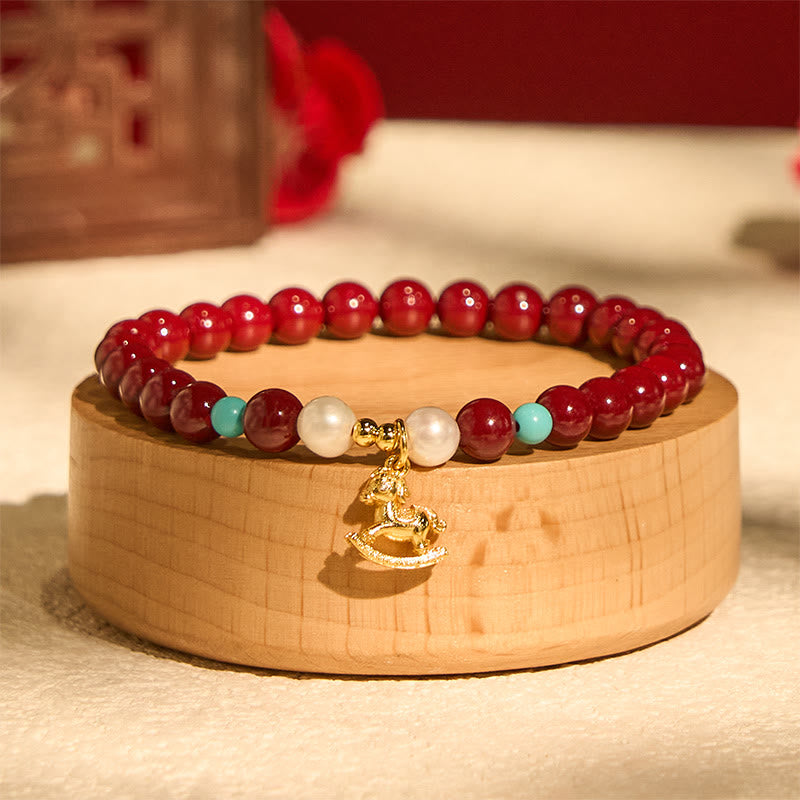 Pulsera de bendición de perla cinabrio natural del Año del Caballo con Buddha Stones - Cinabrio (circunferencia de la muñeca 14-16 cm) - image 0