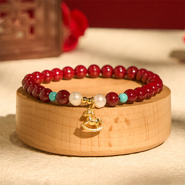 Pulsera de bendición de perla cinabrio natural del Año del Caballo con Buddha Stones - Cinabrio (circunferencia de la muñeca 14-16 cm) - image 0