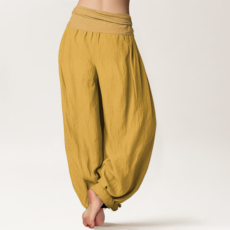 Pantalones harén de algodón puro con cintura elástica para mujer Buddha Stones Goldenrod - image 1
