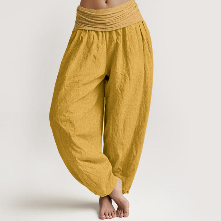 Pantalones harén de algodón puro con cintura elástica para mujer Buddha Stones Goldenrod - Vara de oro - US22，UK/AU26，EU54 (6XL) - image 0