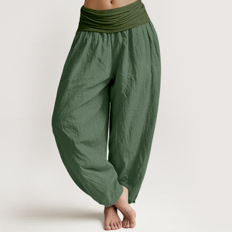 Pantalones harén de algodón puro con cintura elástica para mujer Buddha Stones SeaGreen - Verdemar - US16，UK/AU20，EU48 (3XL) - image 0