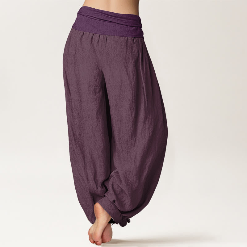 Pantalones harén de algodón puro morado con cintura elástica para mujer con Buddha Stones - image 1