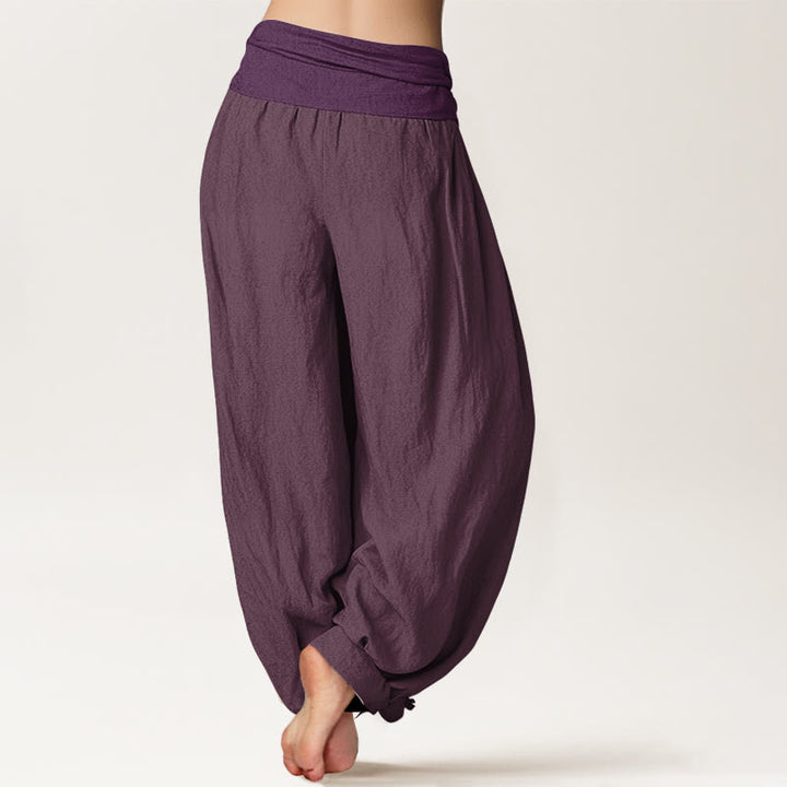 Pantalones harén de algodón puro morado con cintura elástica para mujer con Buddha Stones - image 1
