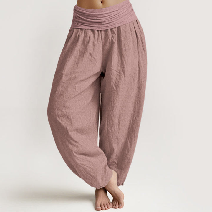 Pantalones harén de algodón puro rosa claro con cintura elástica para mujer Buddha Stones - Rosa claro - US22，UK/AU26，EU54 (6XL) - image 0