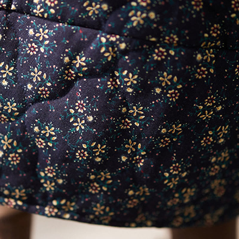 Falda midi de algodón con cintura elástica y bolsillos para mujer, con estampado floral vintage de Buddha Stones - image 7