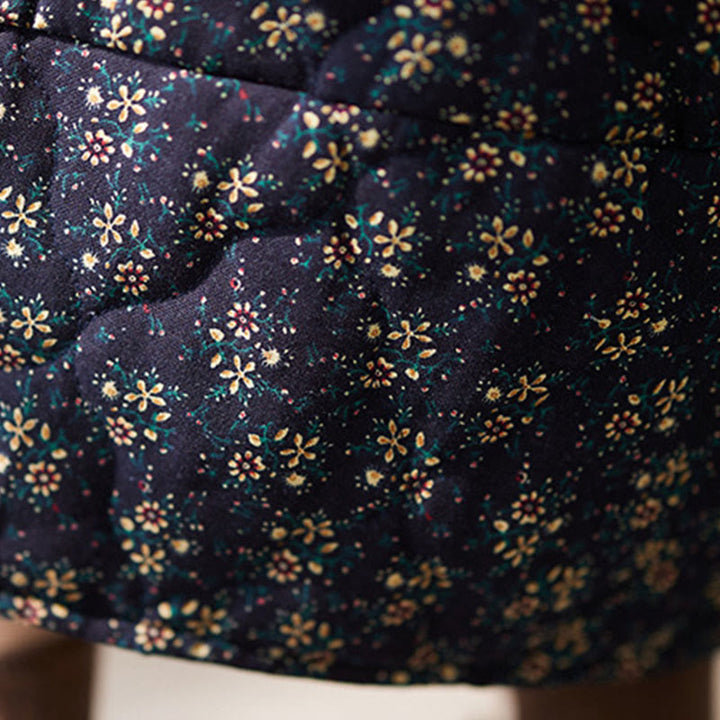 Falda midi de algodón con cintura elástica y bolsillos para mujer, con estampado floral vintage de Buddha Stones - image 7