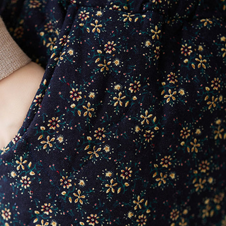 Falda midi de algodón con cintura elástica y bolsillos para mujer, con estampado floral vintage de Buddha Stones - image 8
