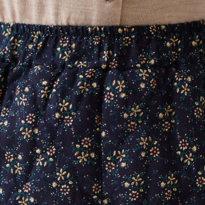 Falda midi de algodón con cintura elástica y bolsillos para mujer, con estampado floral vintage de Buddha Stones - image 6