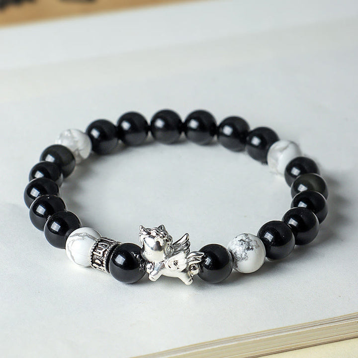 Pulsera de Buddha Stones en plata de ley 999 con semillas de Bodhi de obsidiana negra natural del Año del Caballo. - image 3