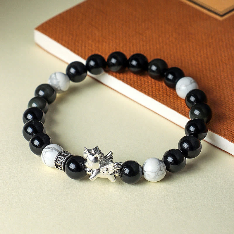 Pulsera de Buddha Stones en plata de ley 999 con semillas de Bodhi de obsidiana negra natural del Año del Caballo. - image 2