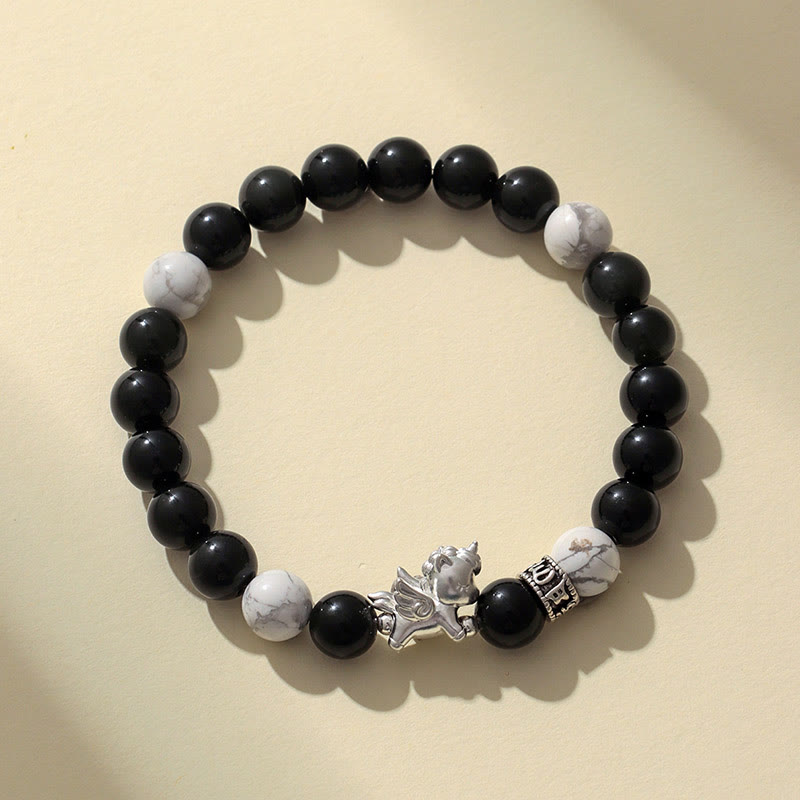 Pulsera de Buddha Stones en plata de ley 999 con semillas de Bodhi de obsidiana negra natural del Año del Caballo. - image 1