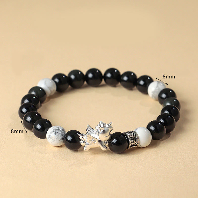 Pulsera de Buddha Stones en plata de ley 999 con semillas de Bodhi de obsidiana negra natural del Año del Caballo. - image 4