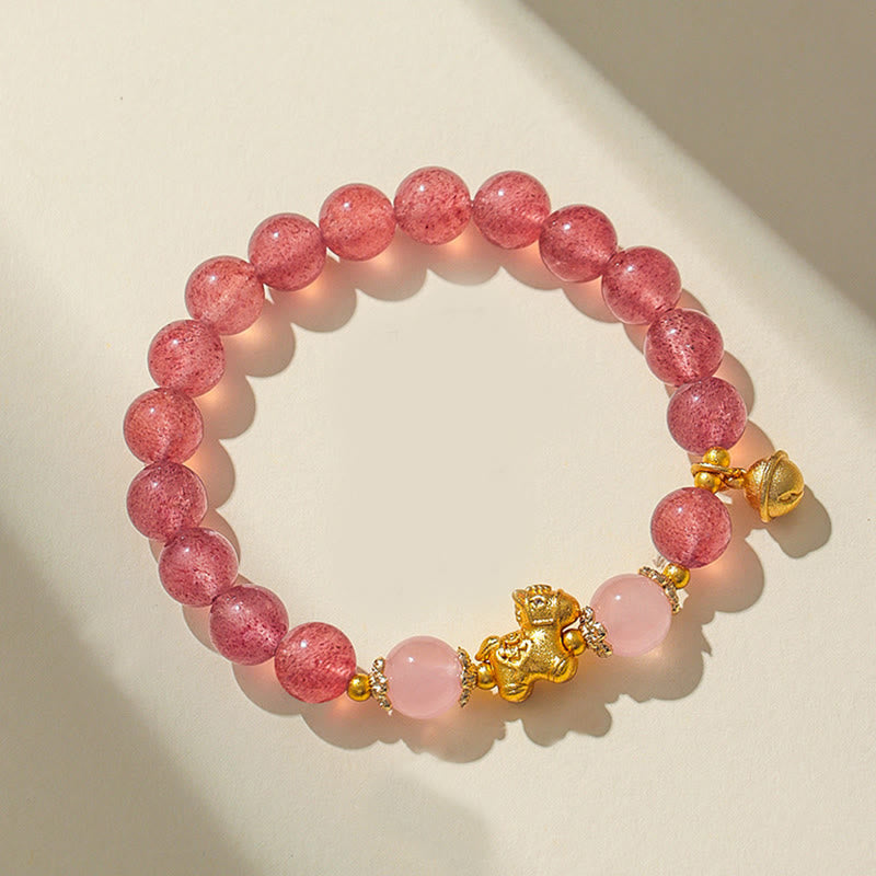 Pulsera de protección de cuarzo fresa con cristal rosa citrino de 8 mm del Año del Caballo de Buddha Stones - Cuarzo fresa (circunferencia de la muñeca: 13-15 cm) - image 11