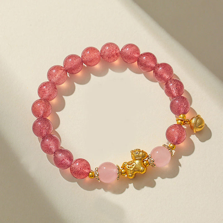 Pulsera de protección de cuarzo fresa con cristal rosa citrino de 8 mm del Año del Caballo de Buddha Stones - Cuarzo fresa (circunferencia de la muñeca: 13-15 cm) - image 11