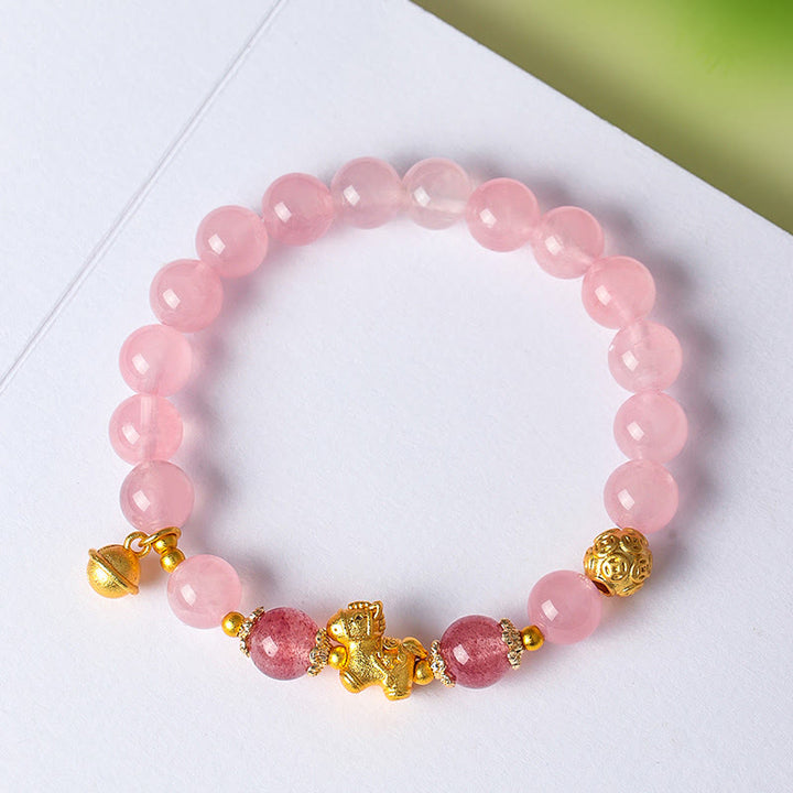 Pulsera de protección de cuarzo fresa con cristal rosa citrino de 8 mm del Año del Caballo de Buddha Stones - image 7