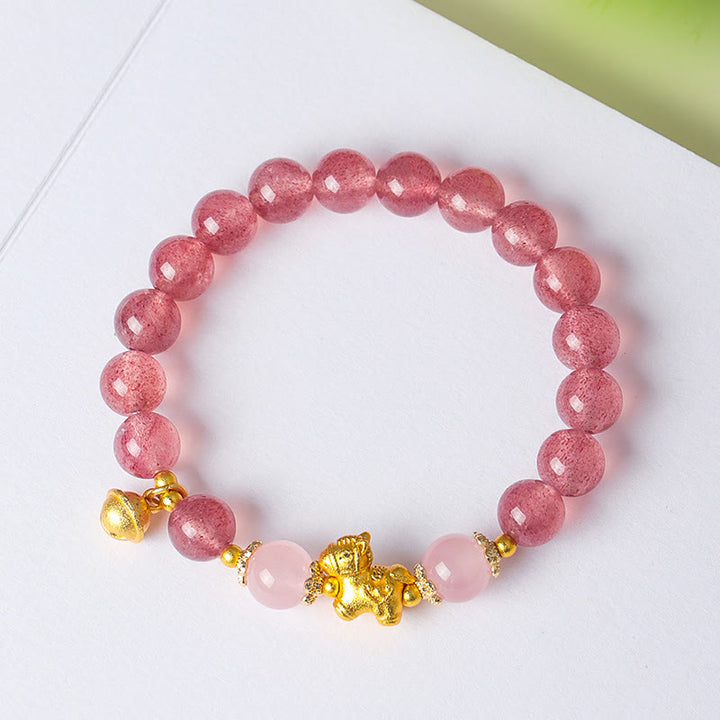 Pulsera de protección de cuarzo fresa con cristal rosa citrino de 8 mm del Año del Caballo de Buddha Stones - image 13