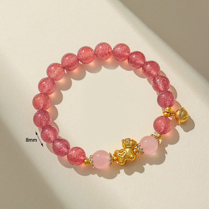 Pulsera de protección de cuarzo fresa con cristal rosa citrino de 8 mm del Año del Caballo de Buddha Stones - image 12