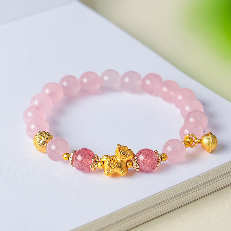 Pulsera de protección de cuarzo fresa con cristal rosa citrino de 8 mm del Año del Caballo de Buddha Stones - image 8