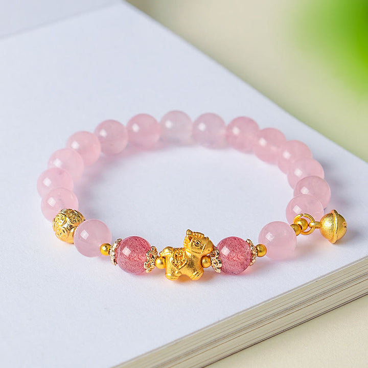 Pulsera de protección de cuarzo fresa con cristal rosa citrino de 8 mm del Año del Caballo de Buddha Stones - image 8