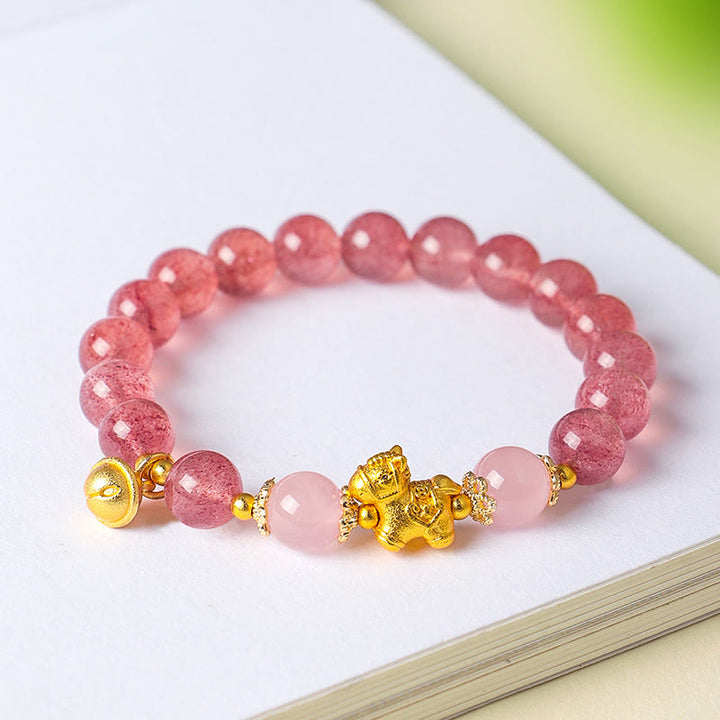 Pulsera de protección de cuarzo fresa con cristal rosa citrino de 8 mm del Año del Caballo de Buddha Stones - image 14