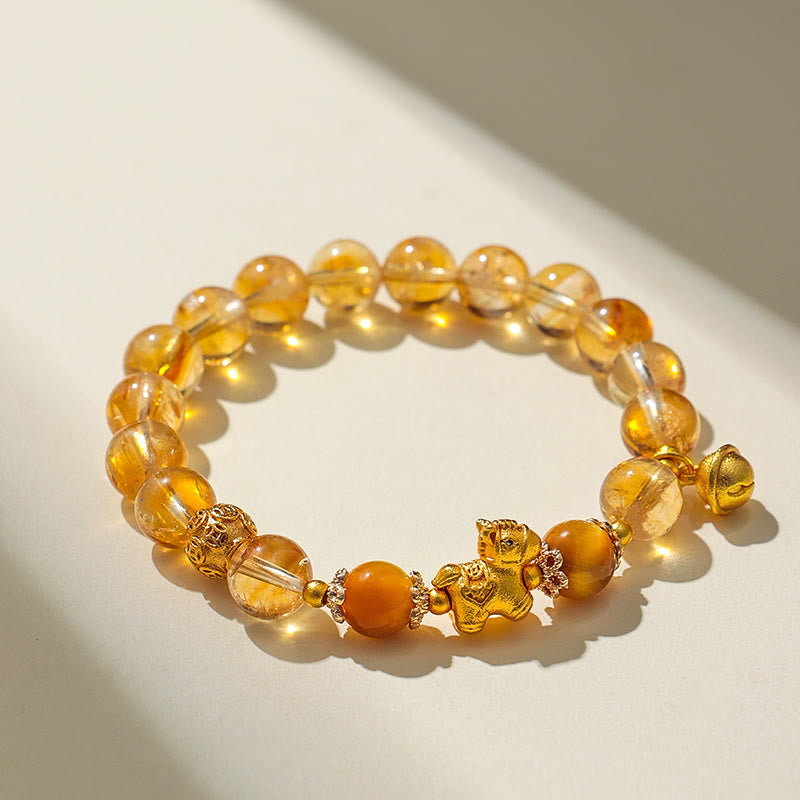 Pulsera de protección de cuarzo fresa con cristal rosa citrino de 8 mm del Año del Caballo de Buddha Stones - Citrino (circunferencia de la muñeca: 13-15 cm) - image 0