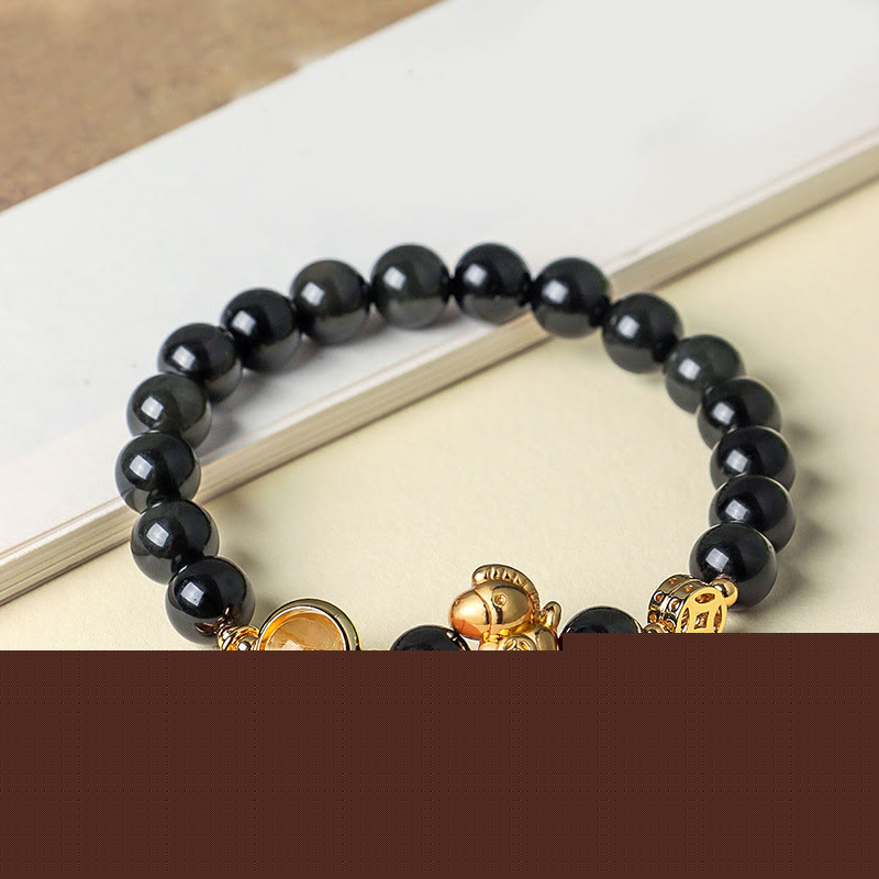 Pulsera de Buddha Stones del Año del Caballo, obsidiana negra natural de 8 mm, ágata roja, cristal rosa y fuerza. - image 2