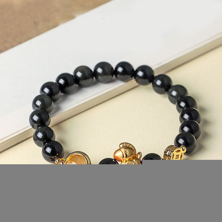 Pulsera de Buddha Stones del Año del Caballo, obsidiana negra natural de 8 mm, ágata roja, cristal rosa y fuerza. - image 2