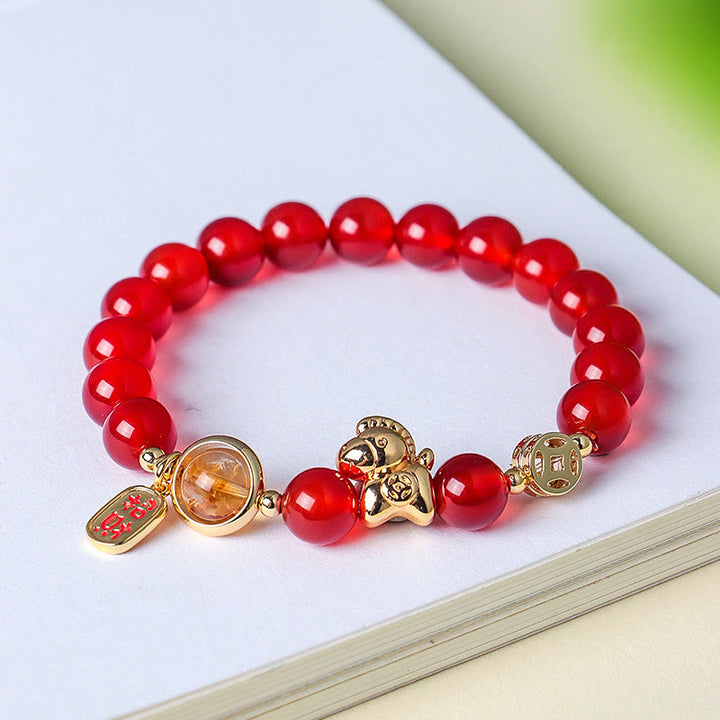 Pulsera de Buddha Stones del Año del Caballo, obsidiana negra natural de 8 mm, ágata roja, cristal rosa y fuerza. - image 7