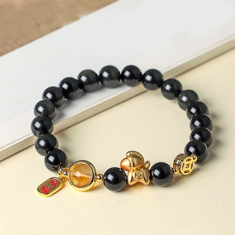 Pulsera de Buddha Stones del Año del Caballo, obsidiana negra natural de 8 mm, ágata roja, cristal rosa y fuerza. - image 2